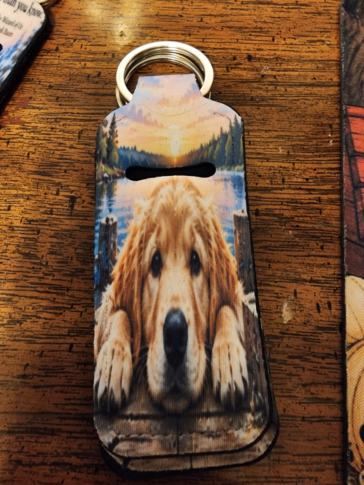 Golden dog chapstick holder