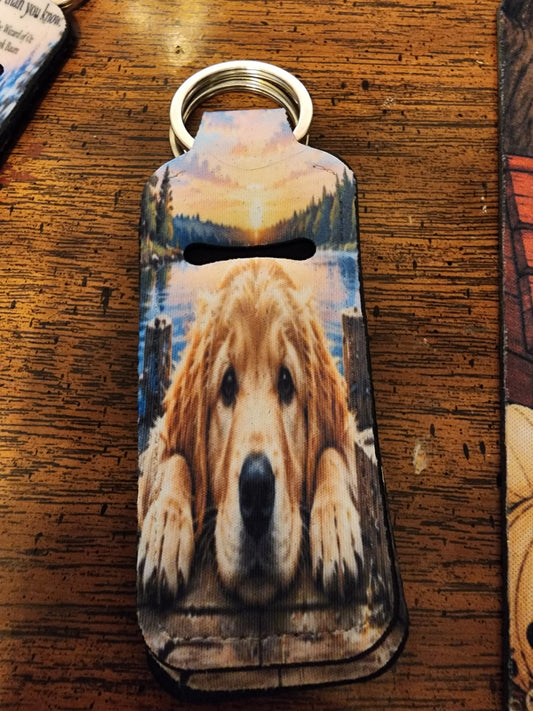 Golden dog chapstick holder