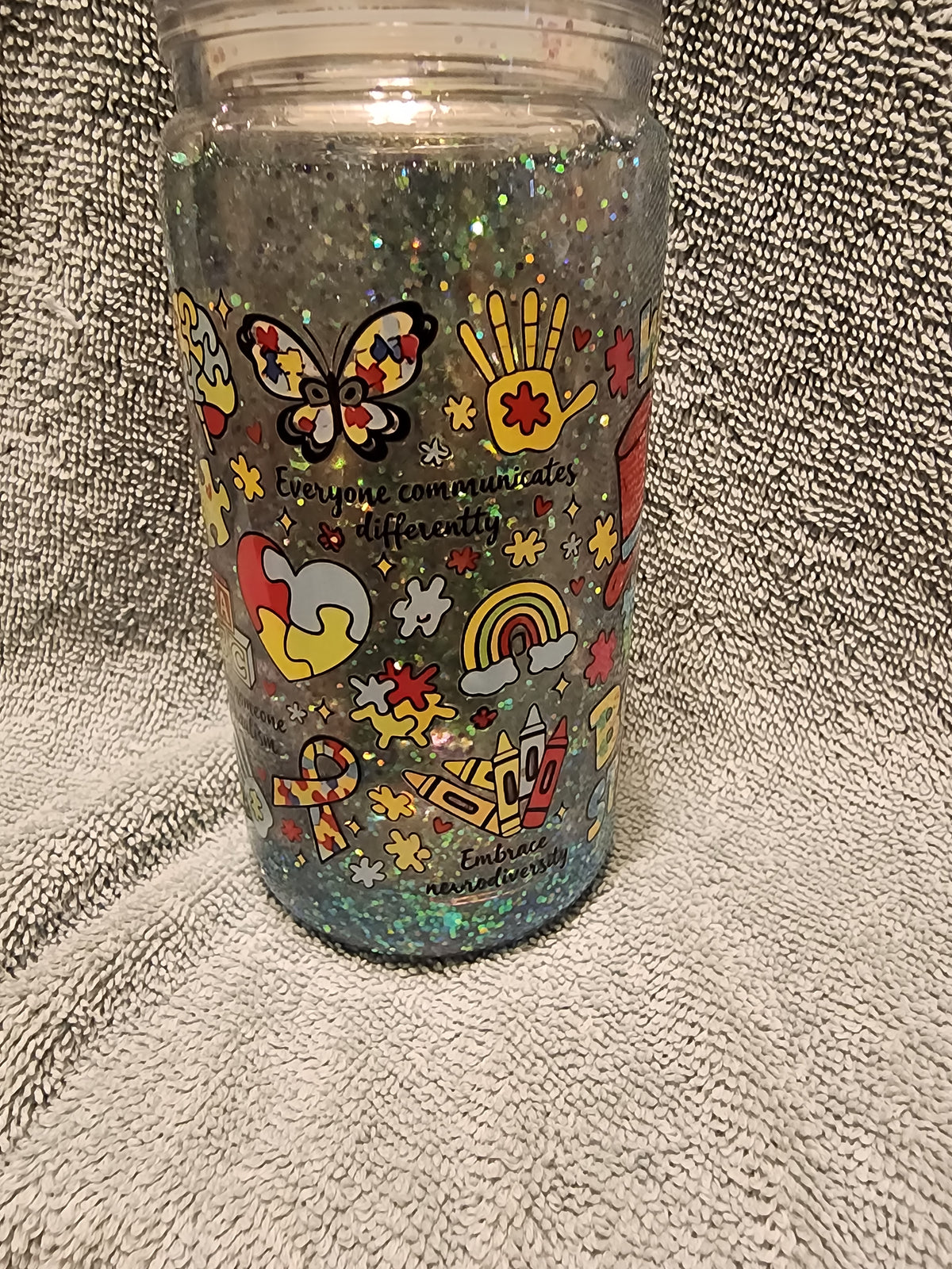 Glitter globe love needs no words tumbler