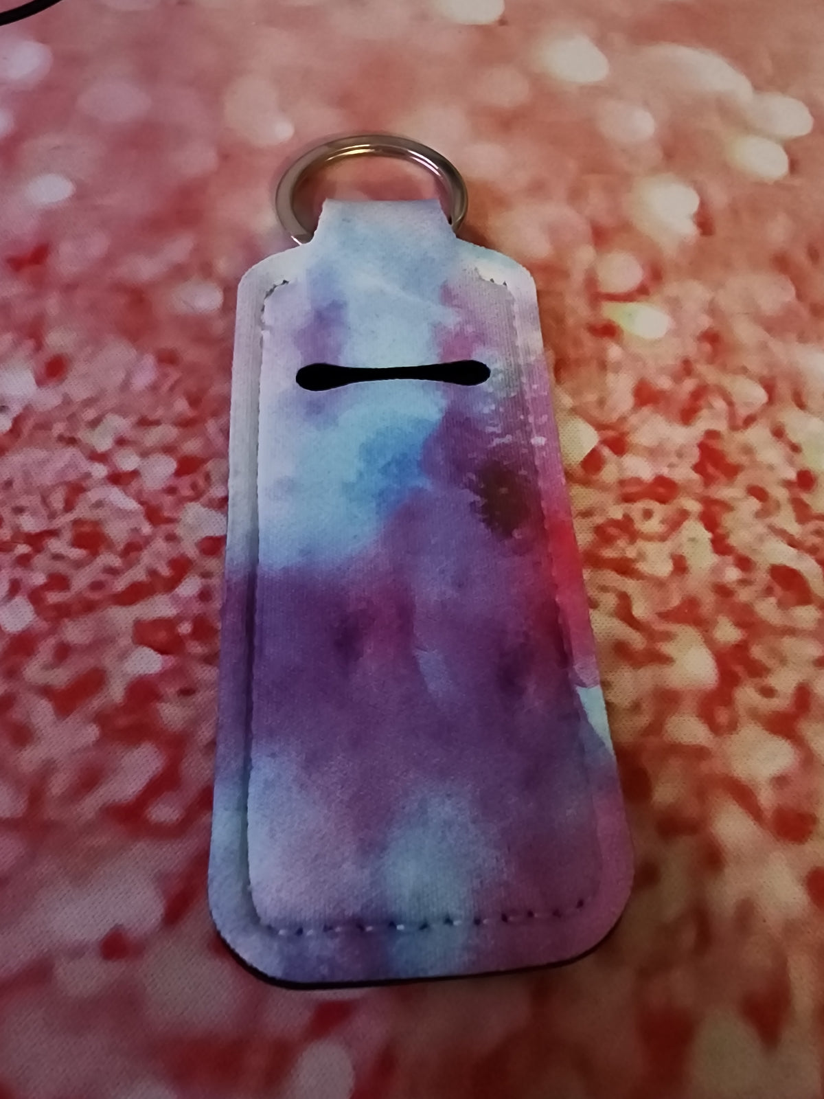Blue and purple tye dye chapstick holder