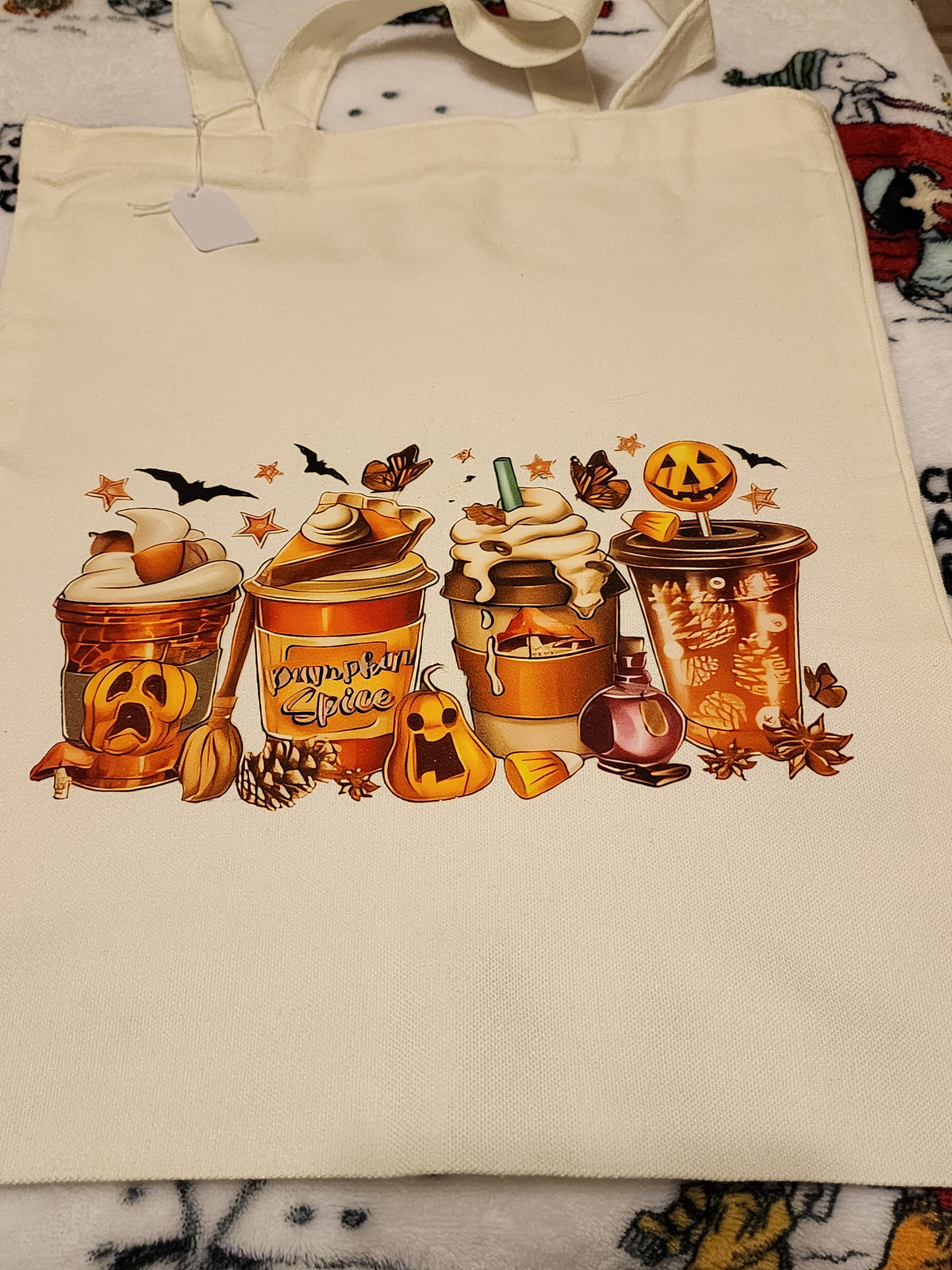 Pumpkin spice drinks canvas tote