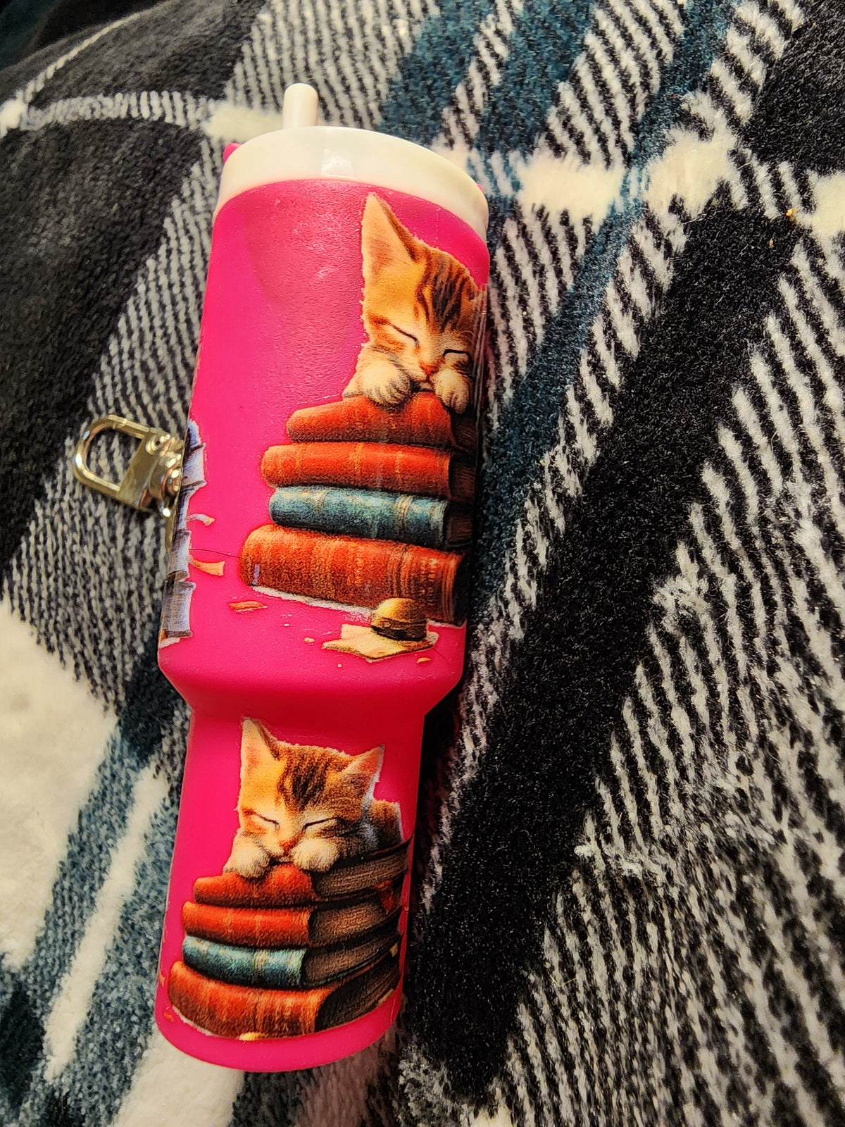 Fuchsia kittens on books chapstick holder