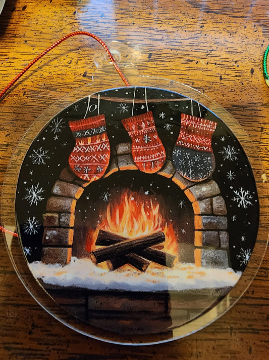 Fireplace with stocking ornament