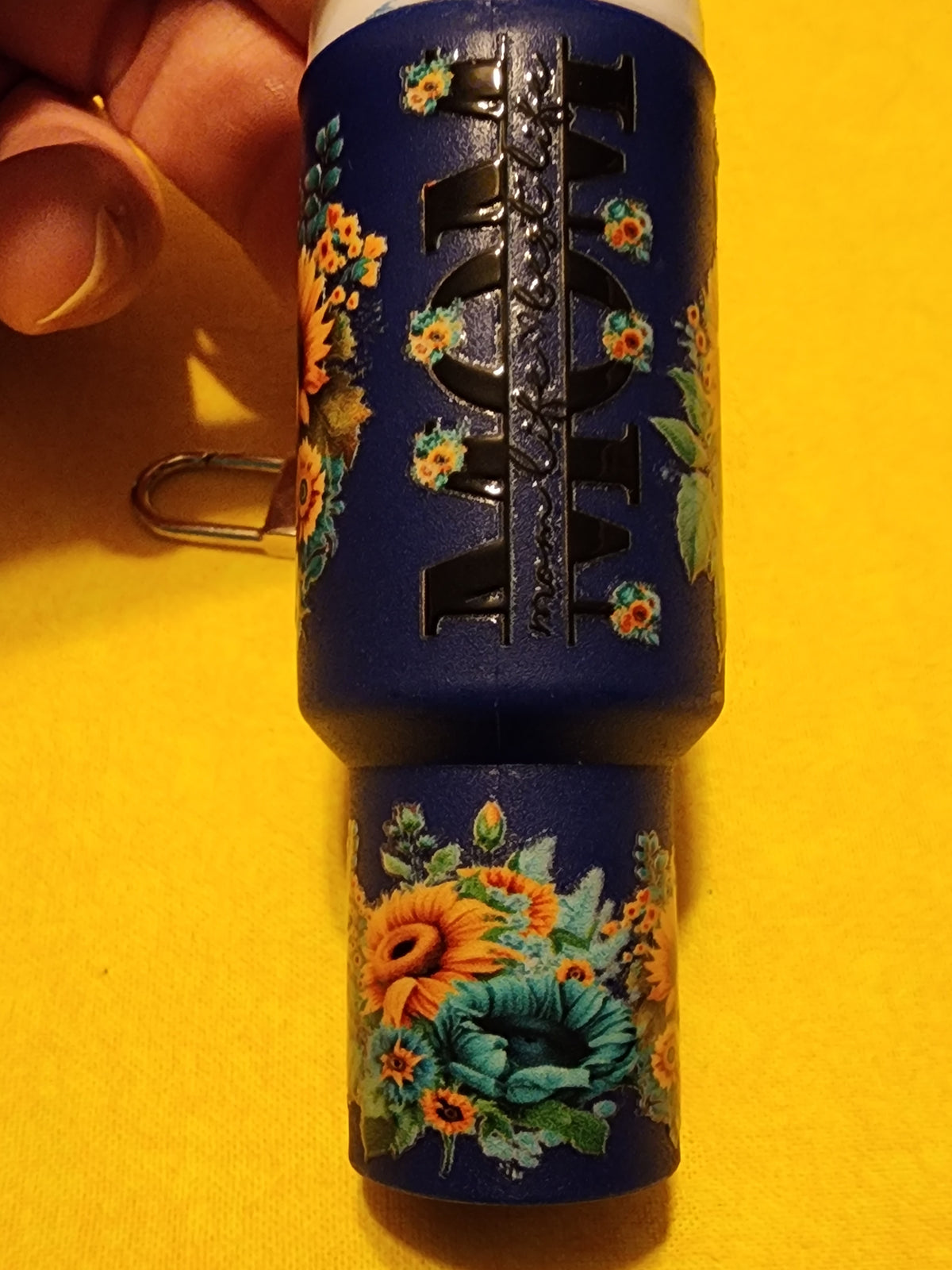 Blue and yellow flower mom chapstick holder