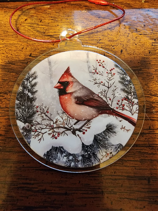 Snowy cardinal ornament