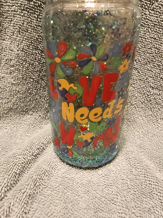 Glitter globe love needs no words tumbler