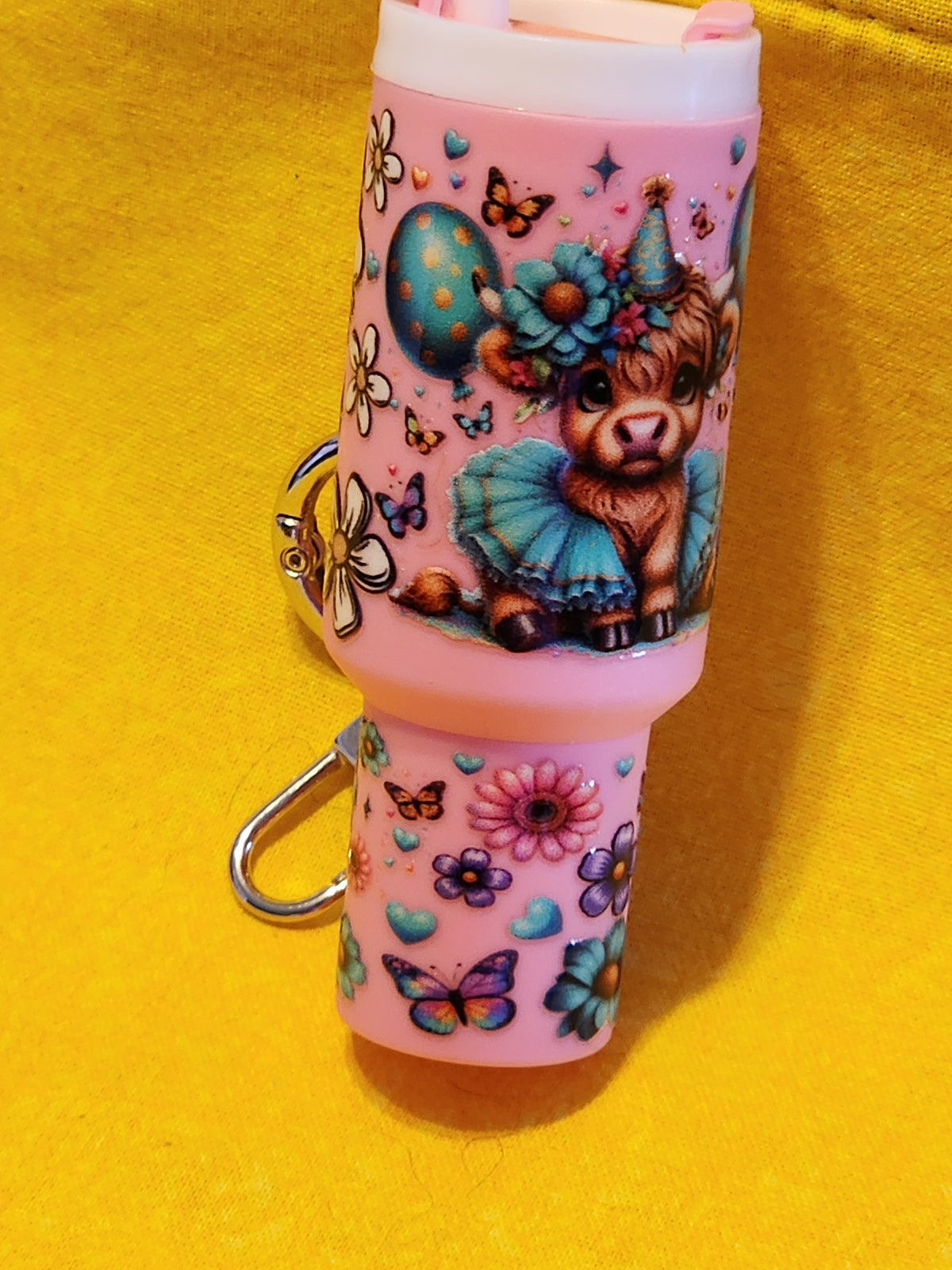 Pink Highland cow chapstick holder