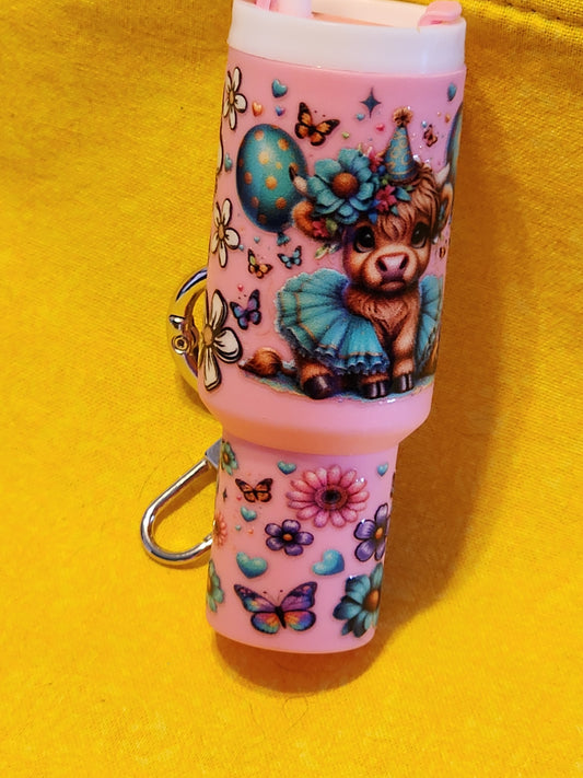 Pink Highland cow chapstick holder