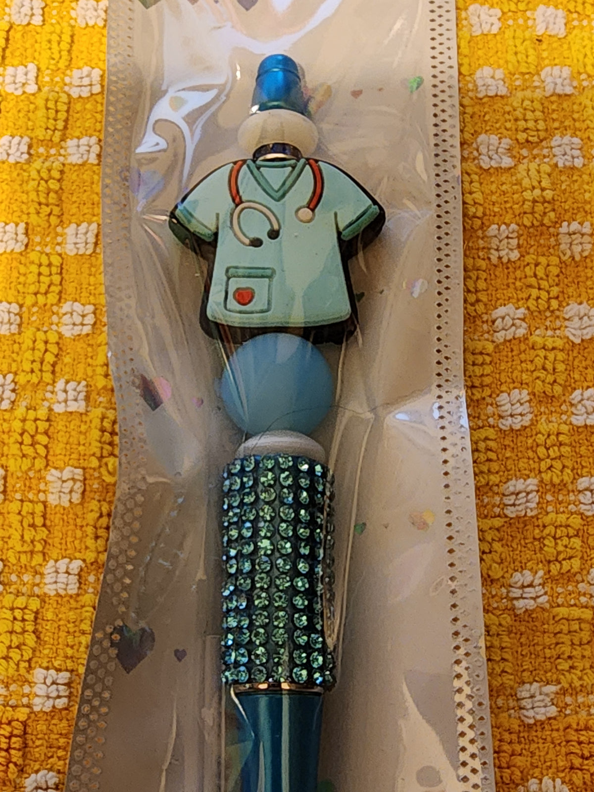 Sparkly blue scrub top pen