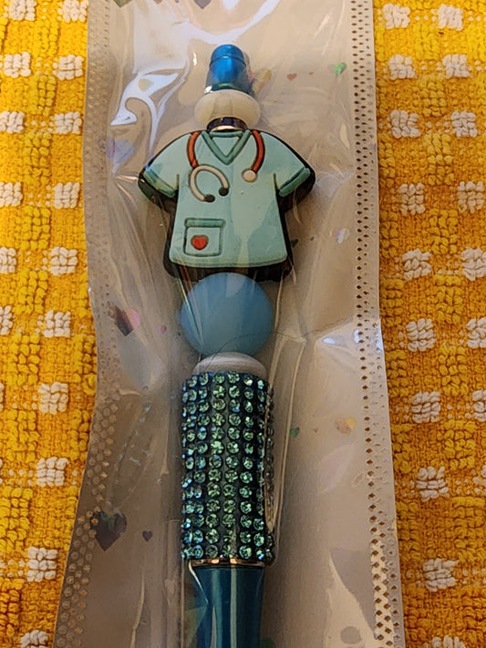 Sparkly blue scrub top pen