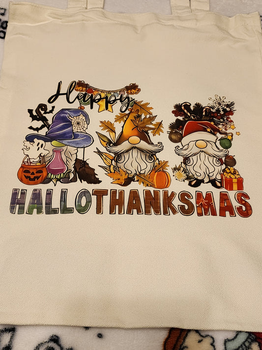 Happy Hallothanksmas gnomes tote