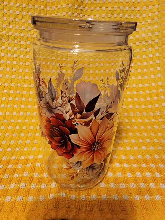Orange and red fall flowers 16 ounce tumbler