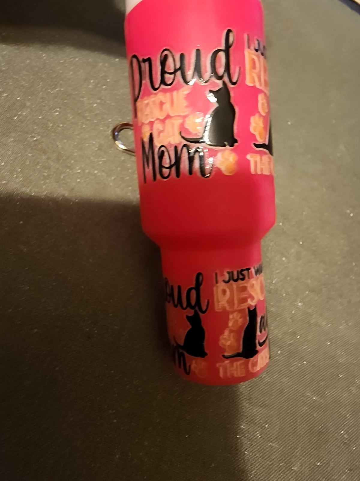 Fuchsia chapstick holder, cat rescue