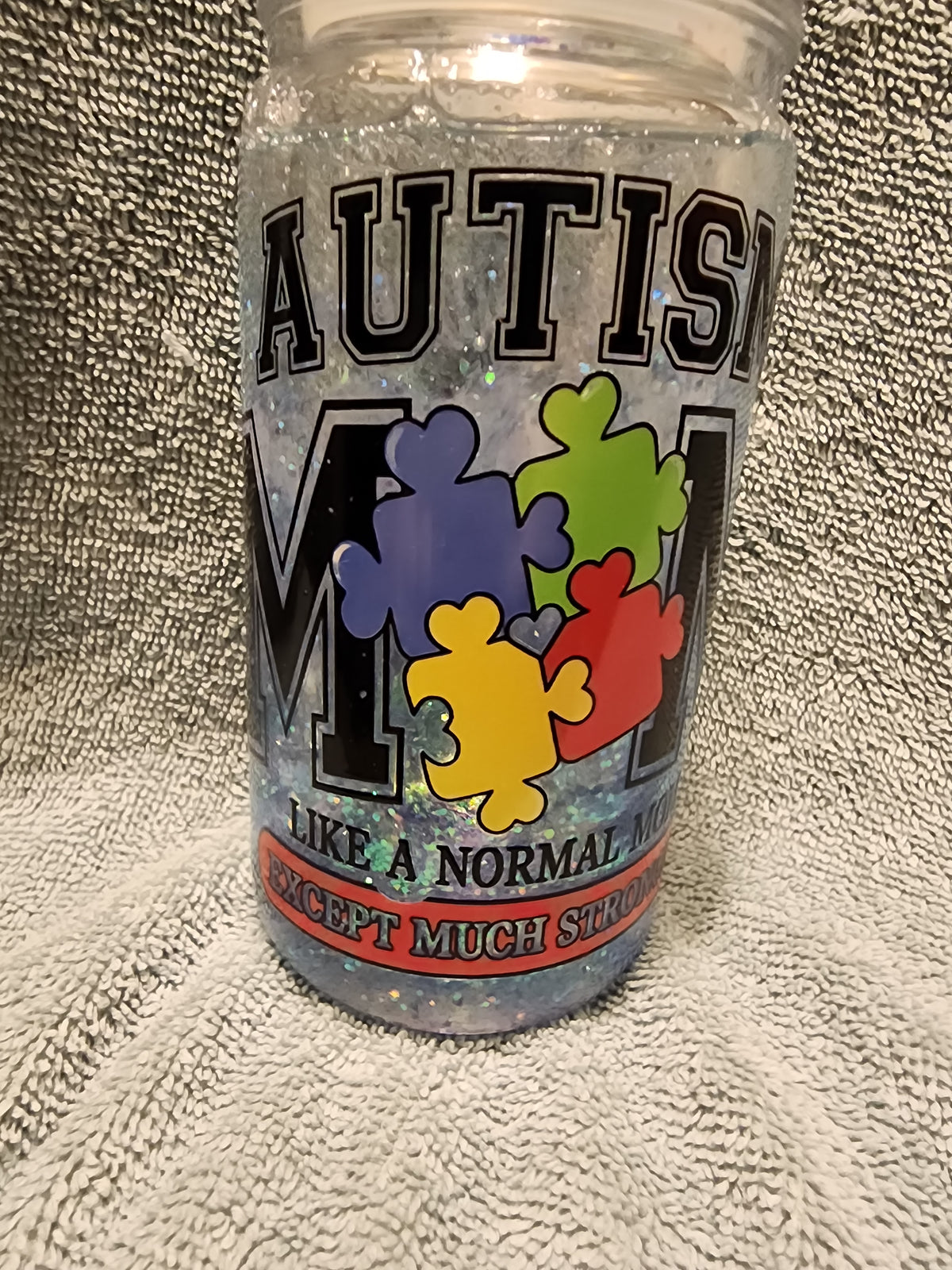 Glitter globe autism mom tumbler