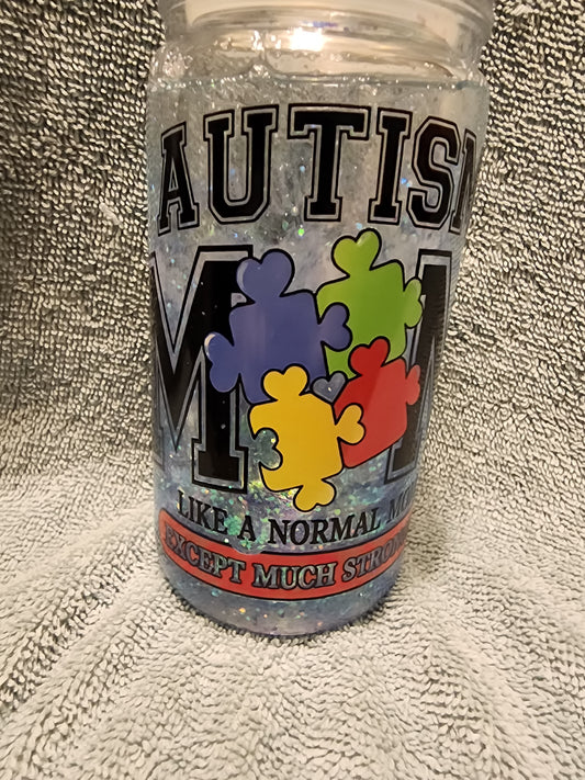 Glitter globe autism mom tumbler