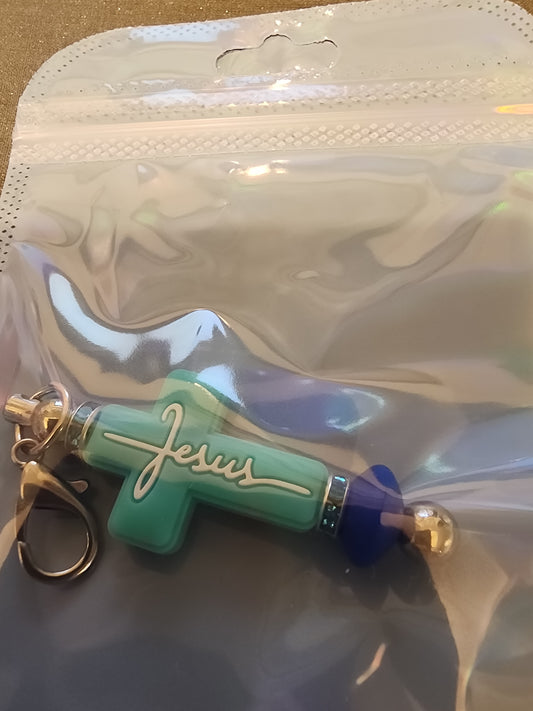 Teal and blue cross ✝️ keychain