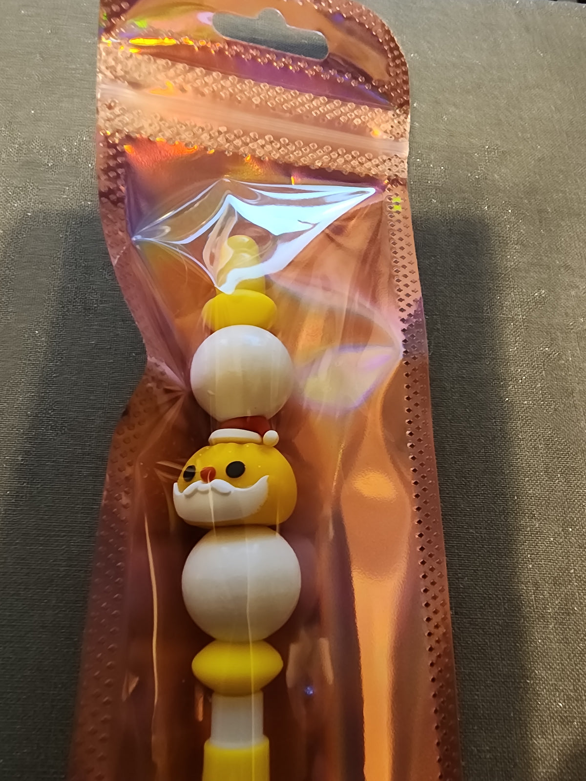 Yellow santa dumpling pencil with white beads