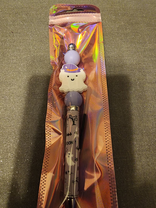 White ghost with purple hat pen