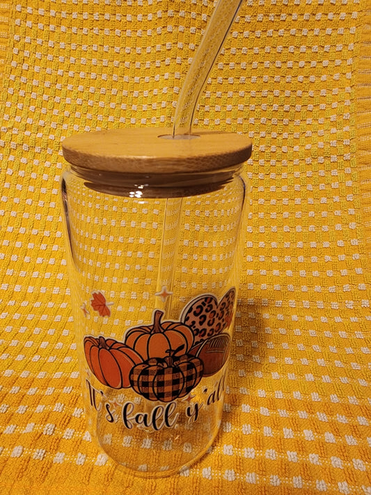 It's fall y'all glass 16 ounce tumbler