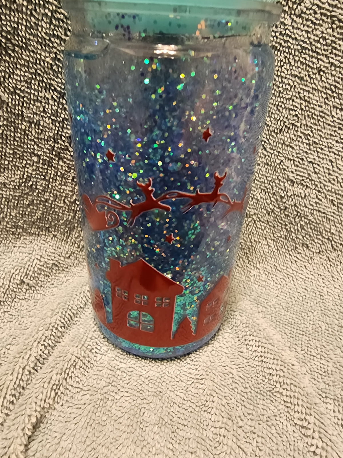Glitter snow globe Christmas Eve night tumbler